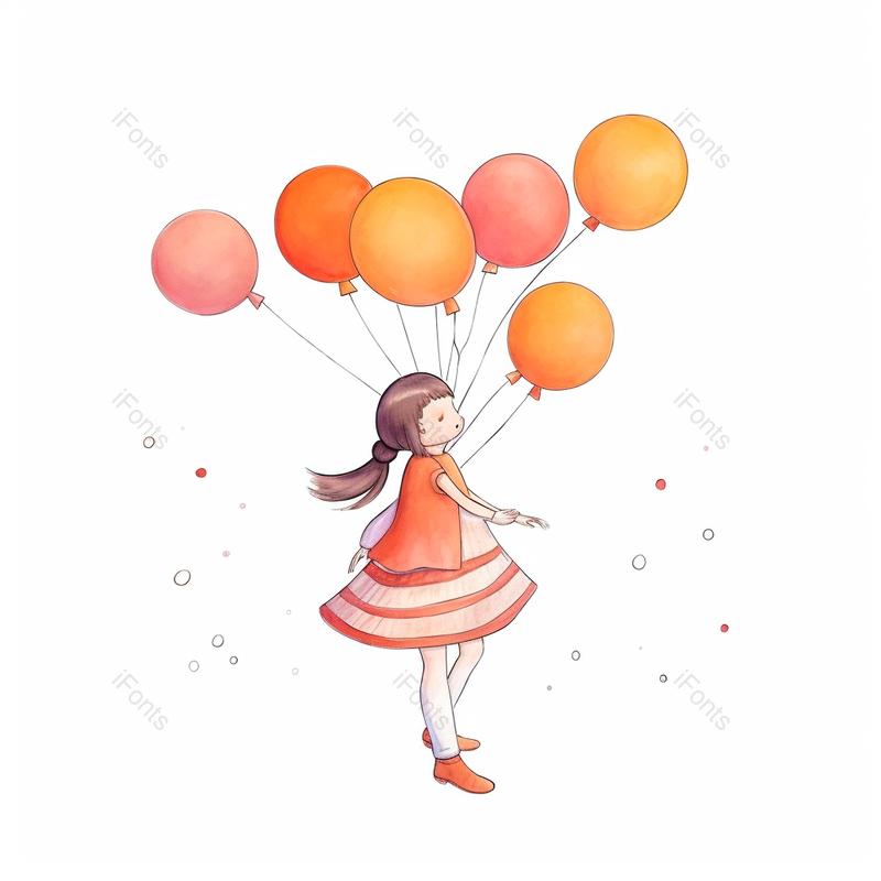 侧面一个女孩小孩翩翩起舞欢乐气球飘起来纯洁可爱插画,插画/手绘图,插画/手绘图库,插画/手绘图下载,插画/手绘